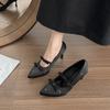 Fashion Bow Pointed Toe High Heels Women Spring and Summer New Stiletto Rhinestone Mary Jane Temperament Polka Dot Single Shoes