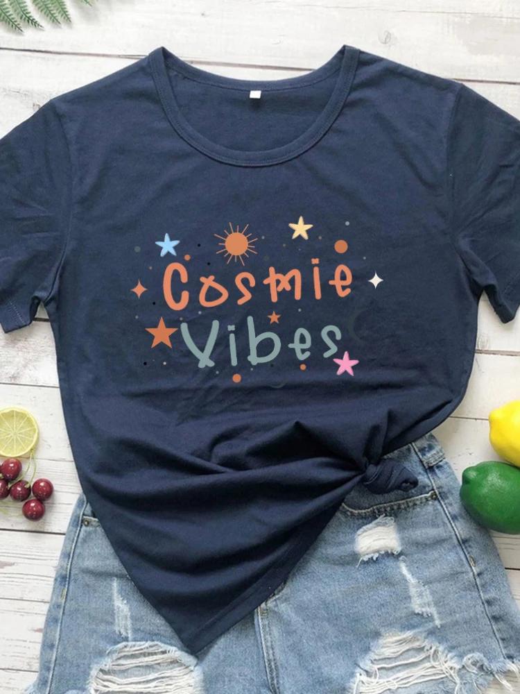 Cosmie Vibes Star Moon Print Women T Shirt Short Sleeve O Neck Loose Women Tshirt Ladies Tee Shirt Tops Clothes Camisetas Mujer