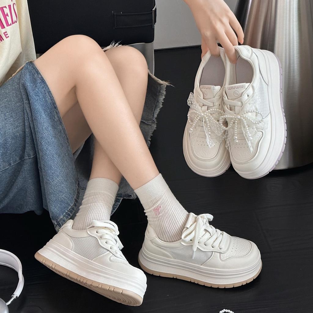 Leather mesh breathable little white shoes women's 2025 summer new lightweight thick-soled heightening Korean version of versatile casual sports shoes