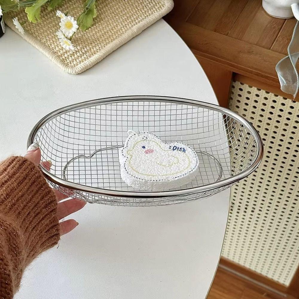 Stainless Steel Fruit Basket Oval Mesh Screen Portable Vegetable Draining Basket