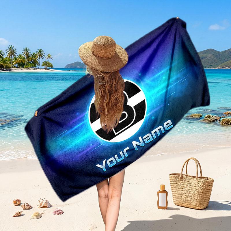 Borussia Mönchengladbach Custom Beach Towel, Personalized Name Text Print, Football Logo Soft Quick‑Dry Towel Holiday Gift