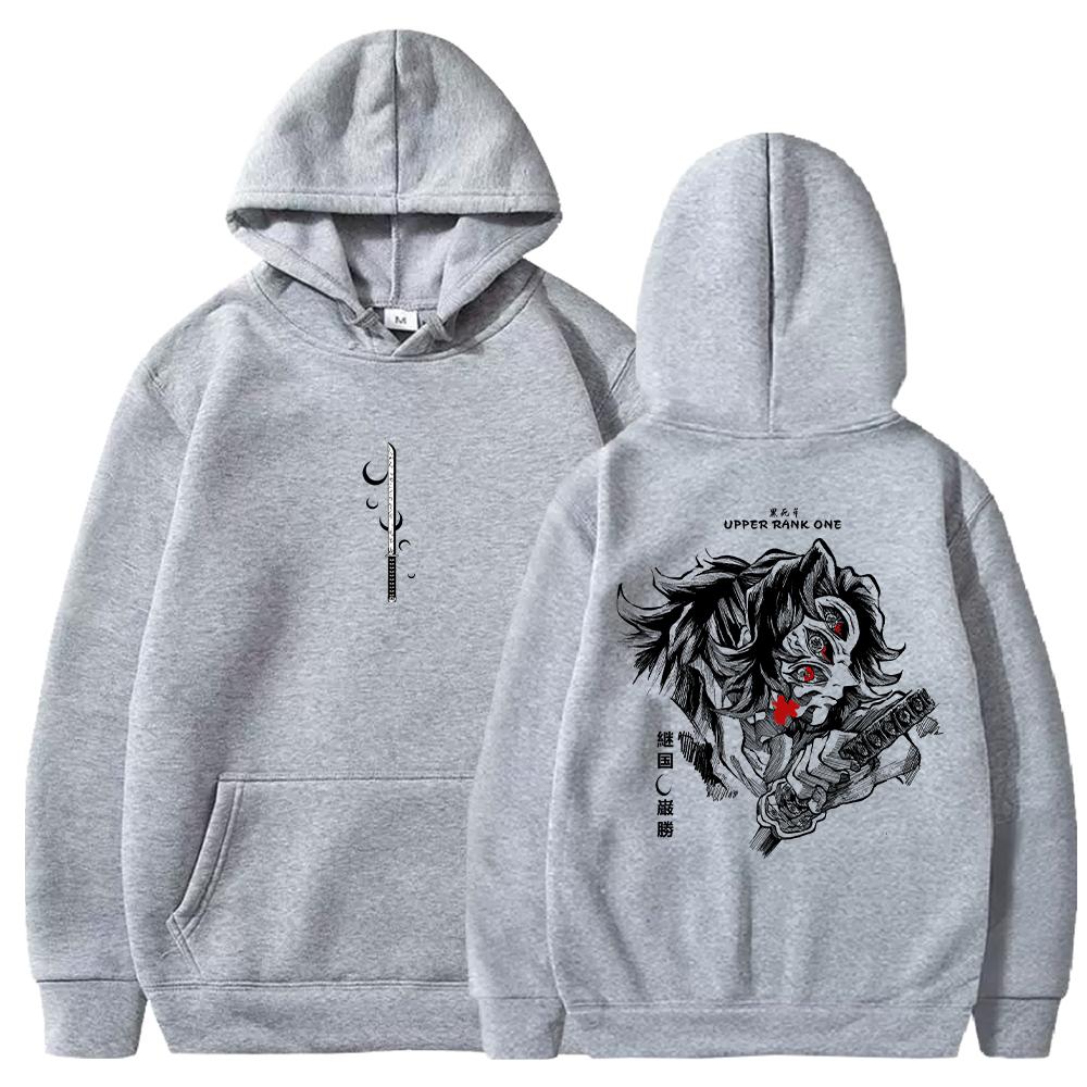 

Худи Kokushibo Demon Slayer Харадзюку Манга Графические Толстовки Мужская Женская Одежда Длинный Рукав Повседневный Флис Свободный Уличный Стиль L серый