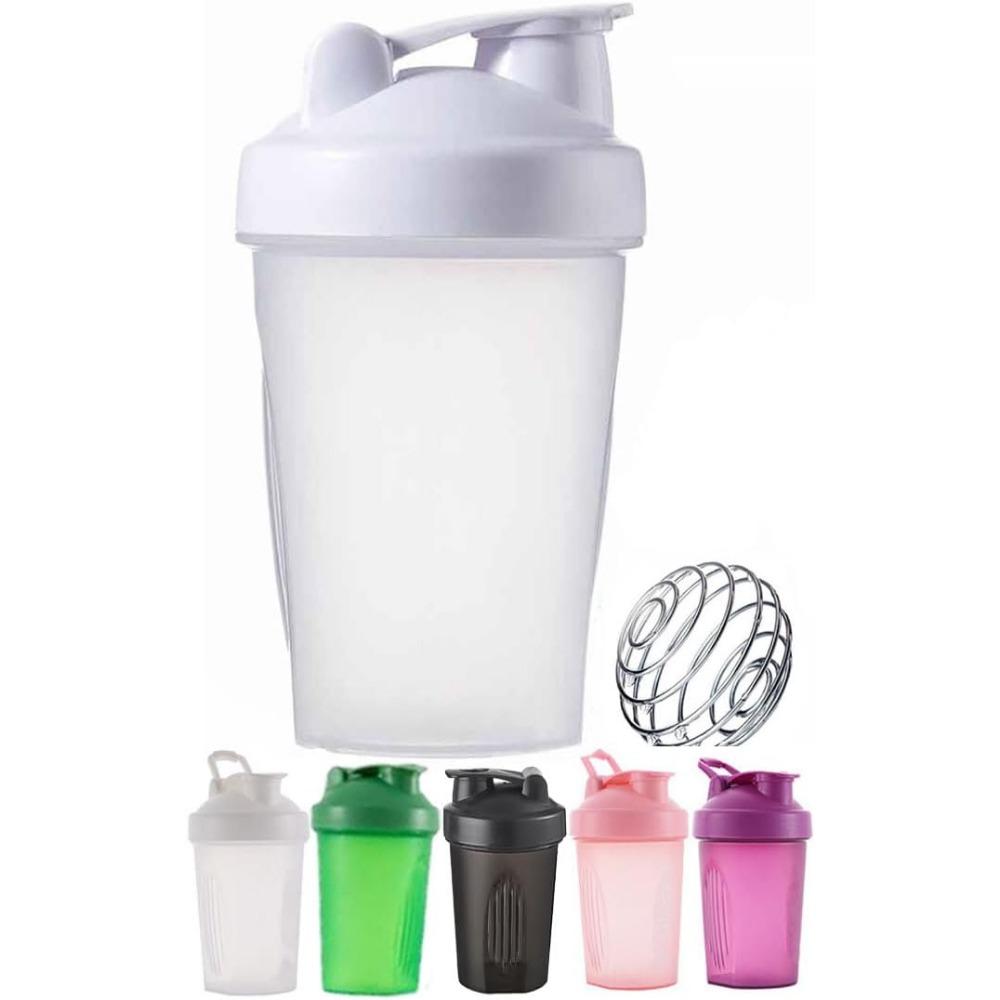 Butelka shakerowa na białko 400 ml z drucianą kulką do mieszania, bez BPA, szczelna, można myć w zmywarce do mieszania koktajli w proszku