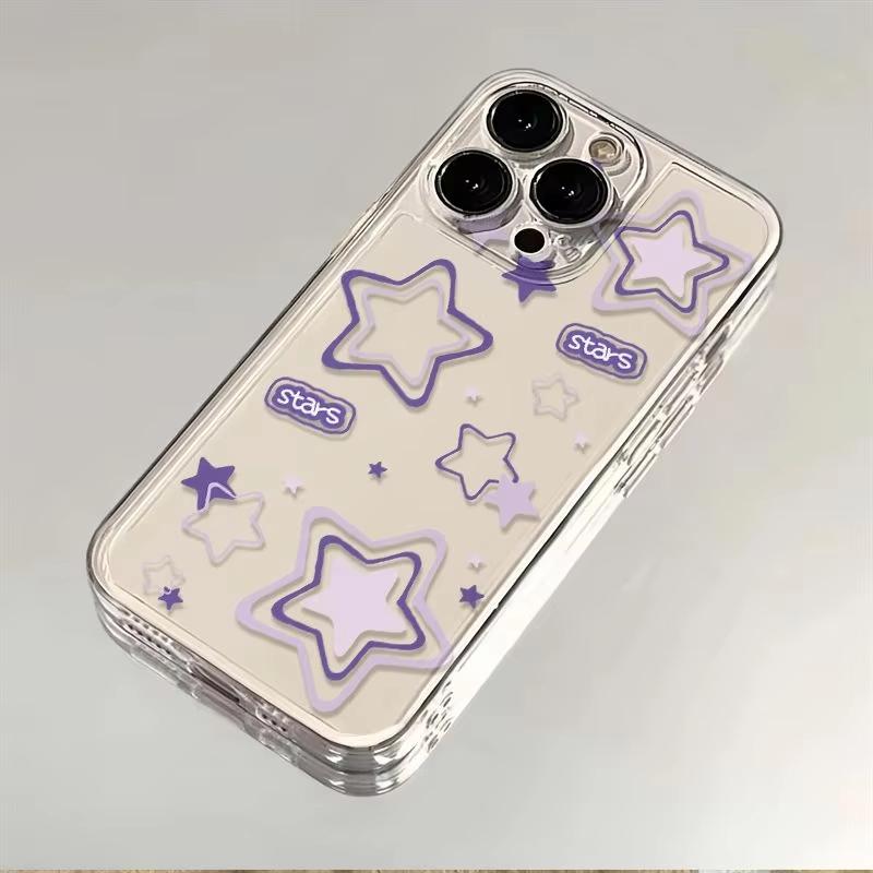 English Purple Star Transparent Phone Case For iPhone 17 16 Pro Max 15 14 13 Mini 12 11 X XR XS 17 Air 16E 15 Plus Soft Cover