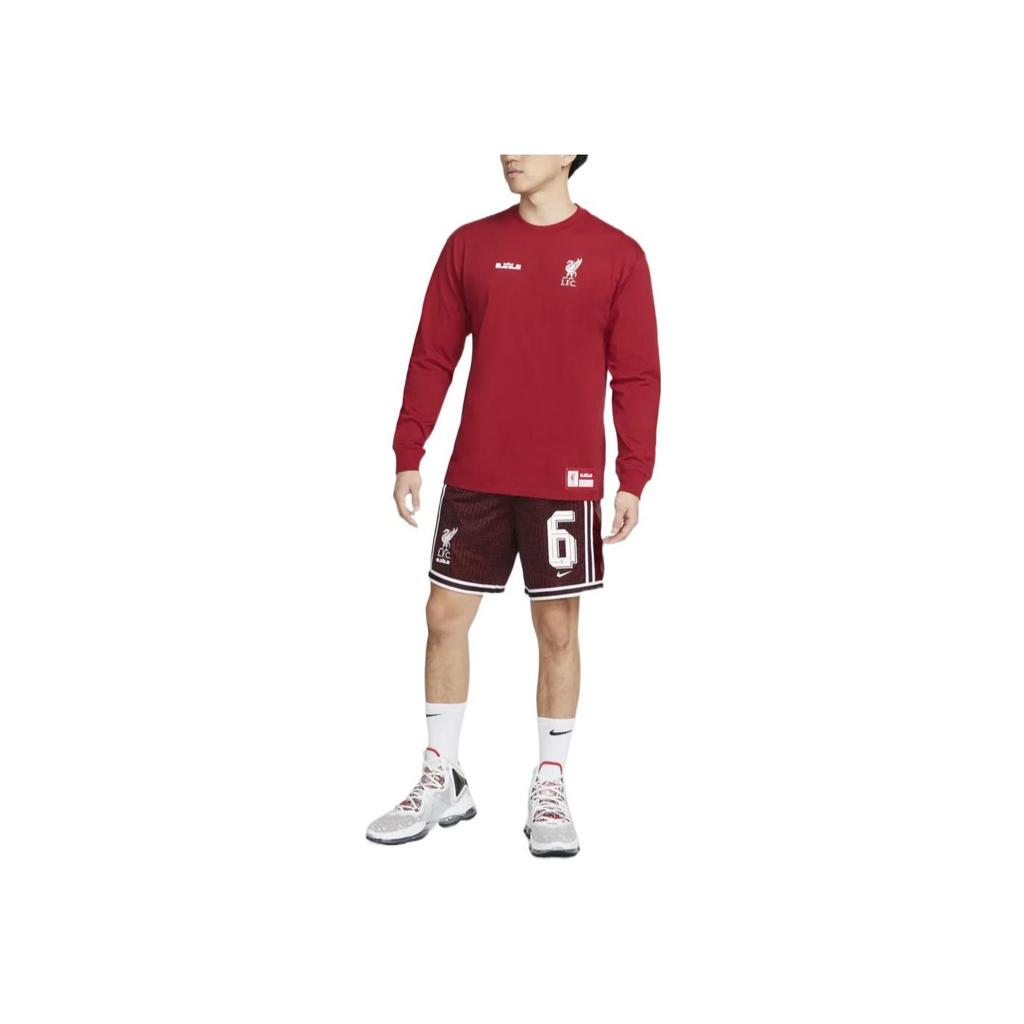Nike X LeBron James X Liverpool Tričko s potiskem písmen s kulatým výstřihem a dlouhým rukávem Pánské topy Červená FD4025-608