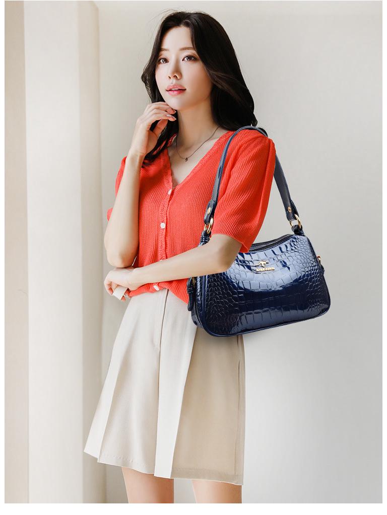 Korean Style Women's Crocodile Pattern Shell Crossbody Bag - 2025 Bright Leather Fashion
