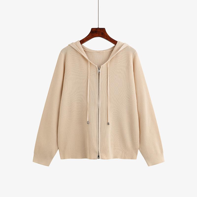 Damen Übergröße Kapuzensweatshirt Damen Gestreifte Oberteile Herbst Strick-Cardigan Jacke