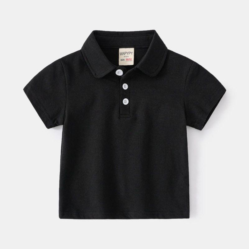 Children s Polo Shirt K-style Children s Summer Clothing Boy s Short-Sleeved T-shirt Clothes Baby Boy Polo Collar Solid Color Casual Tops Black 90