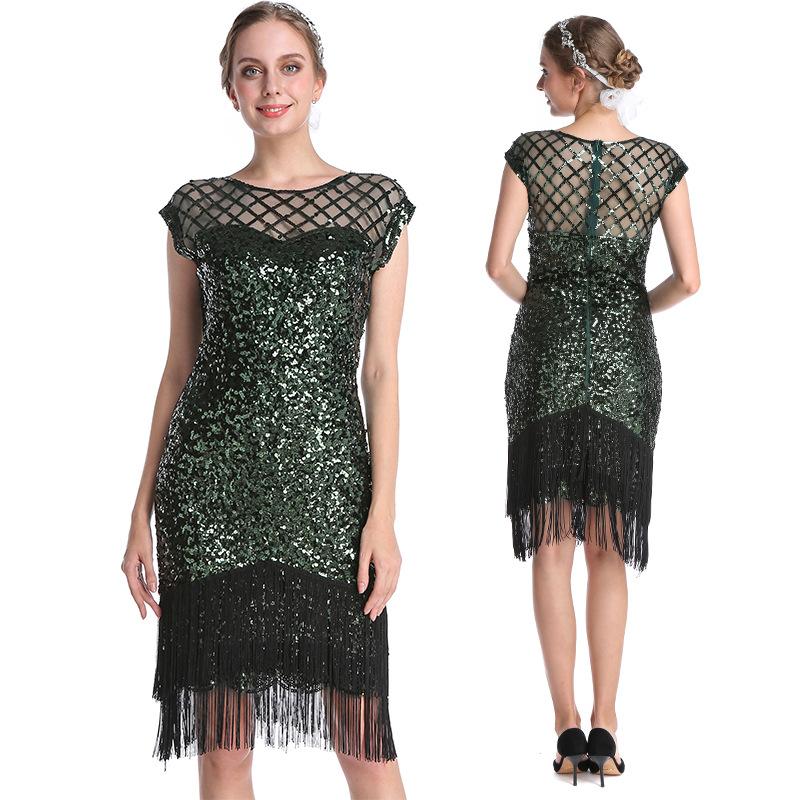 Party Sexy Dress Fashion Plus Size Women's Bead Embroidered Sequin Tassel Dress