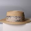 Wide Brim French Straw Hats for Women 2026 Luxury Ink Painted Ribbon Sunshade Hat Elegant Flat Top Beach Holiday Boater Cap Lady