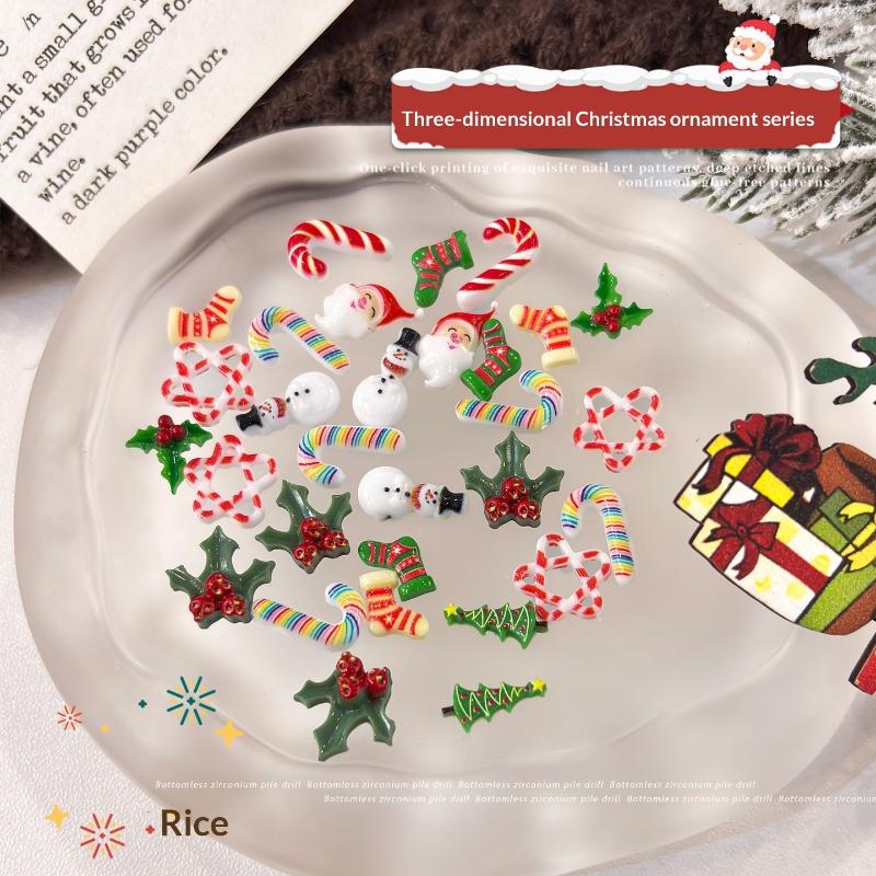 100Pcs 3D Snowman Elk Nail Art Decorations Multipurpose DIY Craft Hair Jewelry Xmas Gift for Children