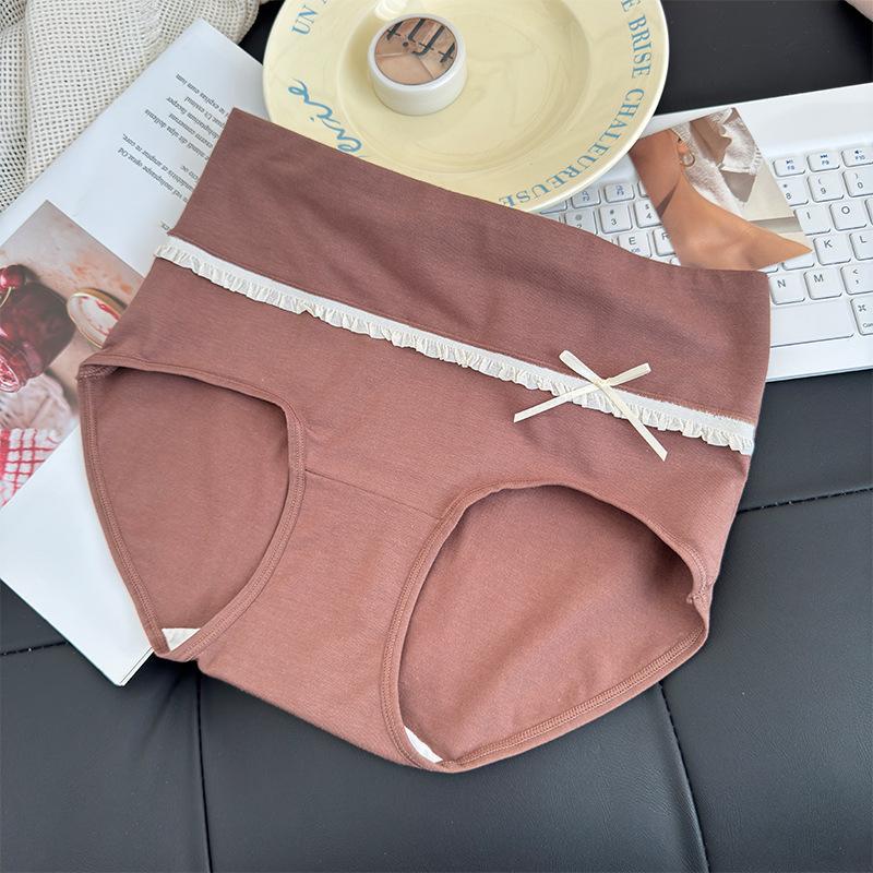 Female Spring and Autumn Sweet Bow 7A Antibacterial High Waist Pure Cotton Briefs