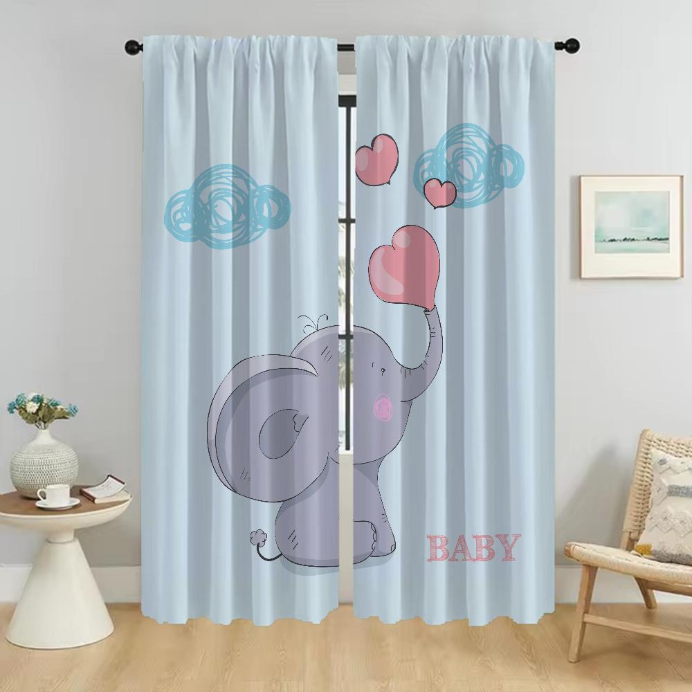 Moderne Wohnzimmer Vorhänge 2 Stück Elefant Cartoon Fenstervorhang Vorhänge für Schlafzimmer Raumteiler Halloween Dekoration Küche