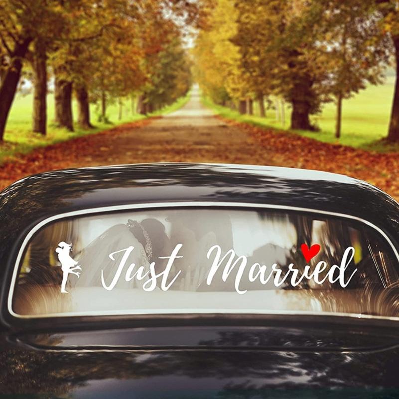 Removable Wedding Car Decals Just Married Vinyls Stickers For Bridal Shower Party Home Decorations Window Murals Gift