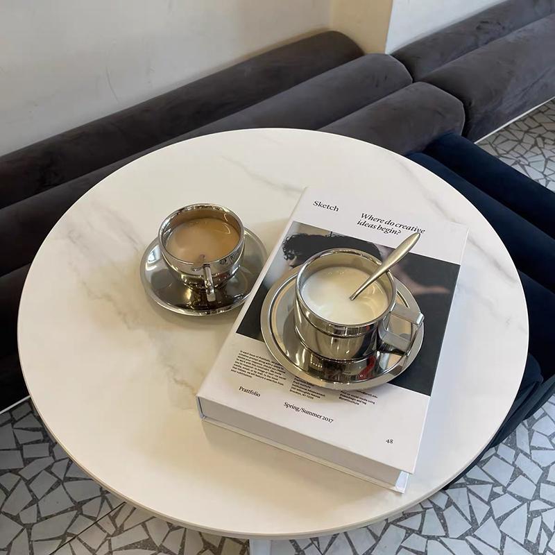 Vintage Stainless Steel Coffee Mug Cups Delicate Coffee Cup And Saucer Set Flower Tea Mug Home Coffeeware Espresso Cups