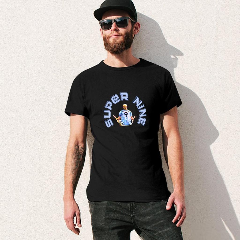 Haaland Super Nine T-Shirt Standard Fit Solid Tee Shirt Anime T-shirt, Graphic T-shirt, Fun T-shirt, Band T-shirt, Summer Tops