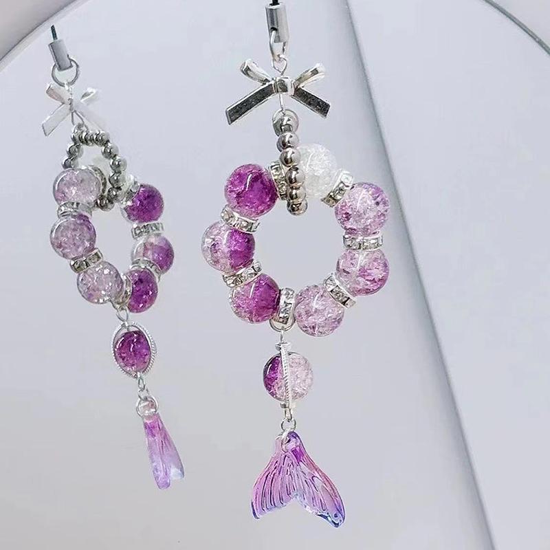 Blue Mermaid Tail Phone Charm,Beaded Bow Keychain