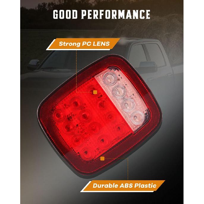 cciyu 2x Universal 16 LED Stop Tail Turn Signal Backup Reverse Brake Clearance Marker Lights Lamps Red/White Square Combination Flatbed Trucks Turn