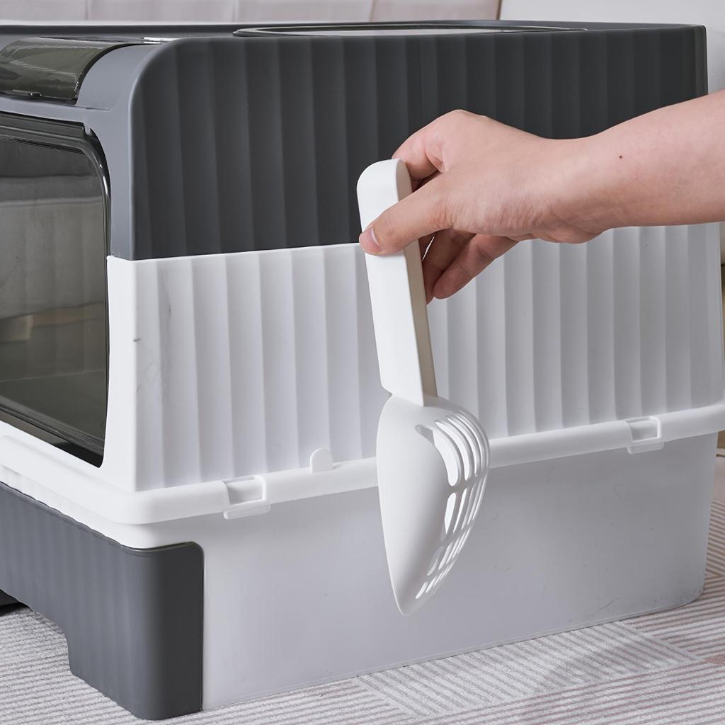 Plastic Rectangular Cat Litter Box with Top Exit and Drawer Design, Fully Enclosed Large Pet Toilet with Litter Shovel,Deodorant Bin for Cats