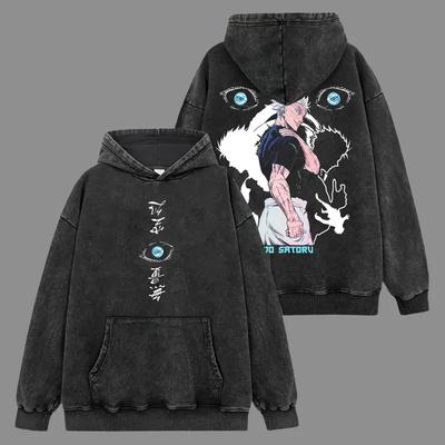 Jujutsu Kaisen Anime Clothing Gojo Satoru Graphic Hooded Men Women Cotton Hoodies Retro Washed Sweatshirt Harajuku Streetwear