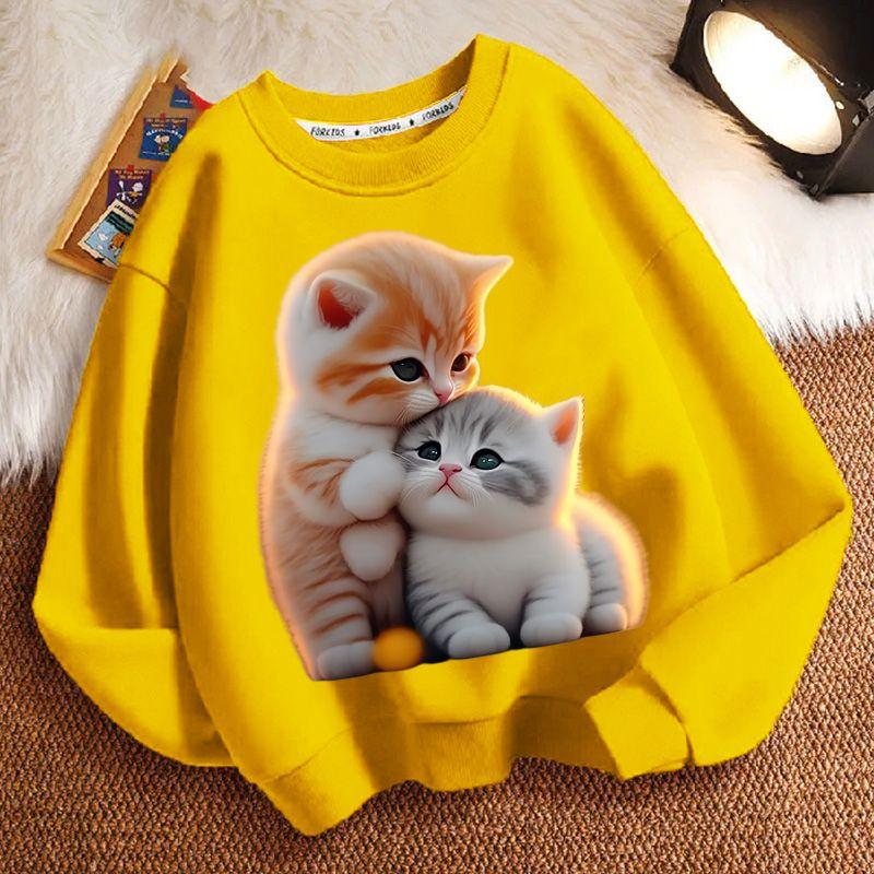 Children's Little Cat Hoodies for Autumn and Winter, Casual Long-sleeved Hoodies for Boys and Girls