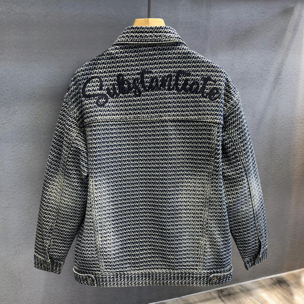 Vintage Jacquard Denim Jacket Men's New Loose Tooling Jacket Men's