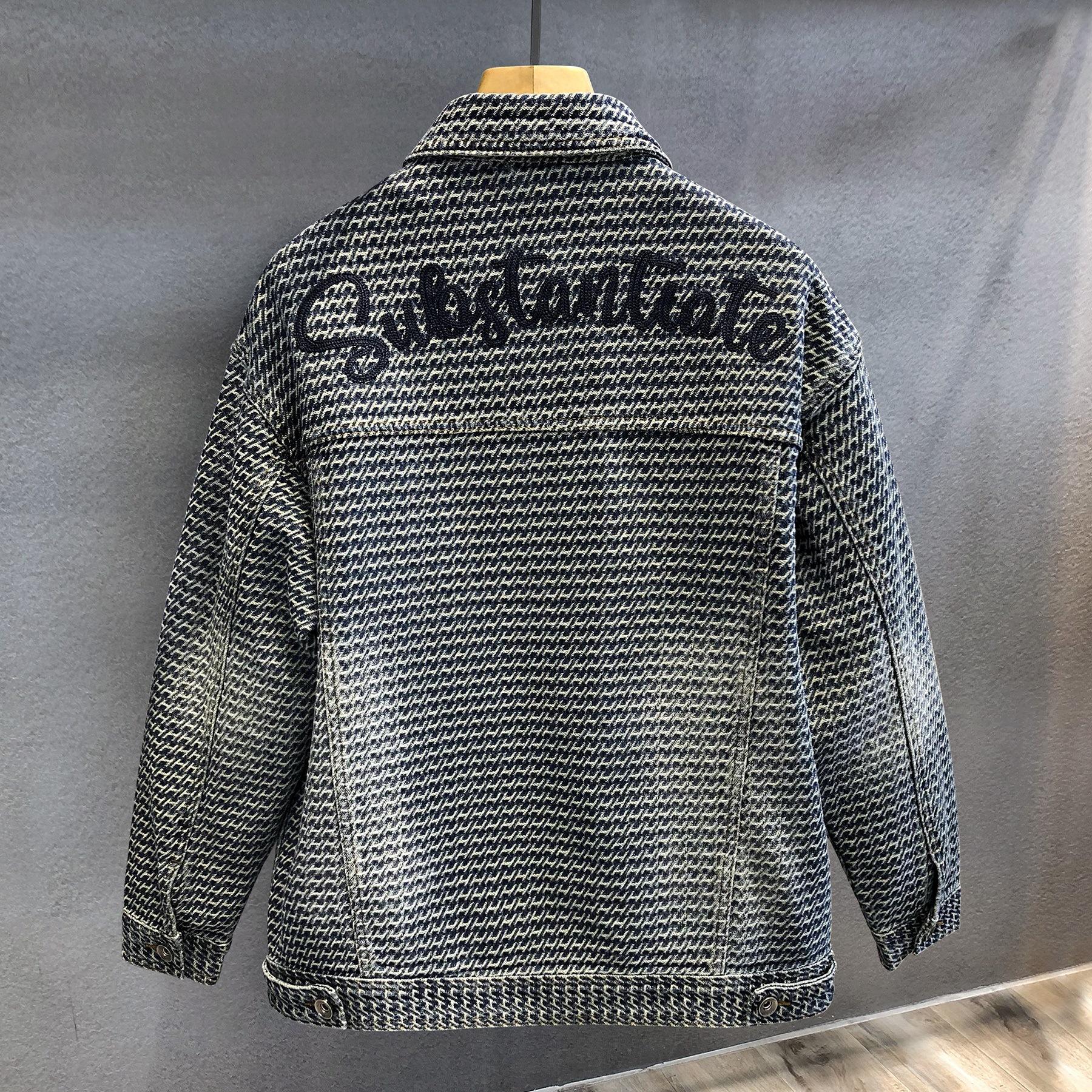 

Винтажная жаккардовая джинсовая куртка мужская новая свободная куртка-инструмент мужская 4XL