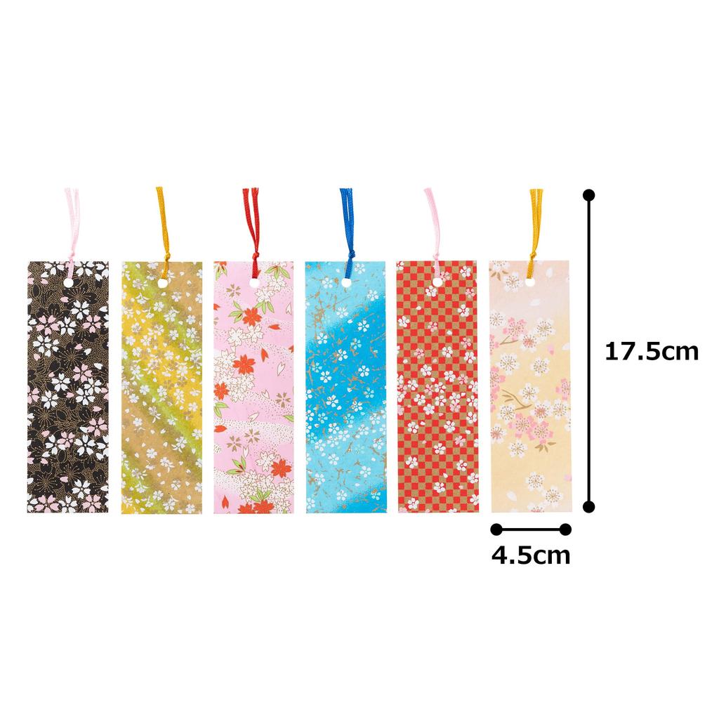 Kawasumi Washi Yuzen Washi Lesezeichen Kirschblüten-Design Schablonengefärbt (6 Blätter) -