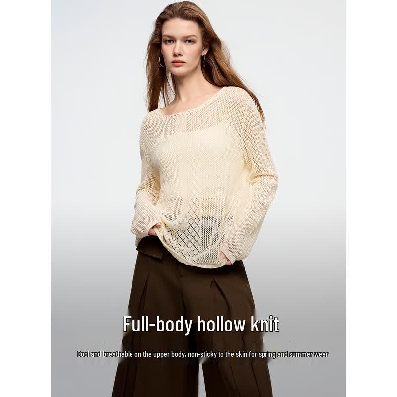 ELLE Women's Resort Hollow Linen Knit Top