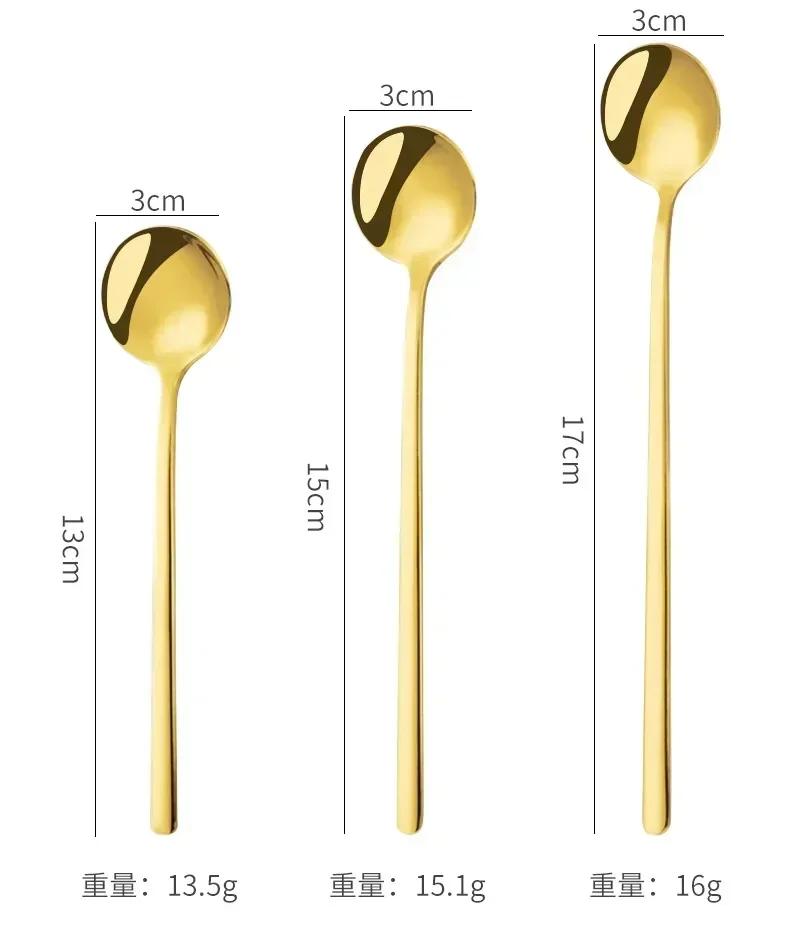 Cute Long Handle Spoons Stainless Steel Golden Coffee Spoon Dessert Ice Cream Spoon Kitchen Food Tableware Dinner Set Wedding