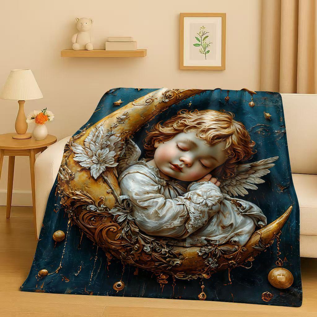 3D Luxurious Balote Angel Cupid Cartoon Flannel Blanket,Ultra Soft Warm Plush Throw for Home Bedroom Bed Sofa Cover Office Gift