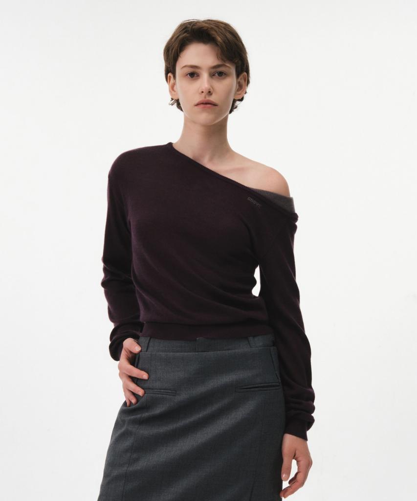 GROVE 26Fw Eden Combi Knit (Plum)