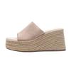 Wedge heel sandals women's new hemp rope sole one word with thick heel wedge heel cool slippers