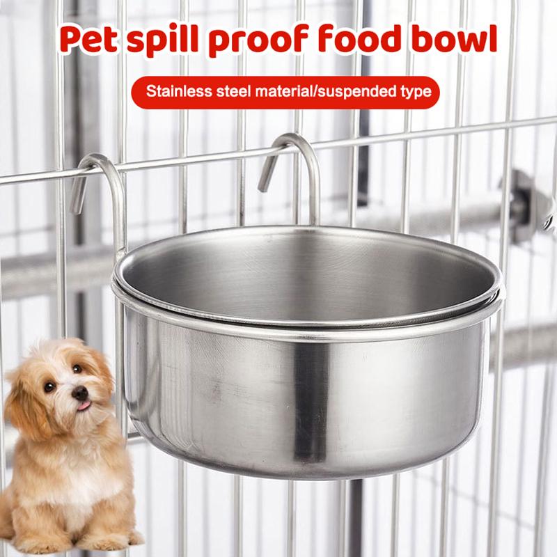 Crate Dog Cat Bowl Stainless Steel Hanging Pet Cage Bowl Food Water Feeder Coop Cup For Cat Puppy Birds Rats 5 Sizes