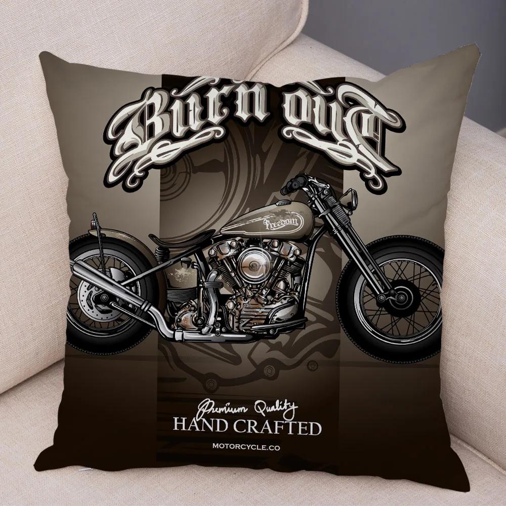Bunter Motorrad Kissenbezug Dekor Vintage Stil Motorradrennen Kissenbezug Weicher Plüsch Kissenbezug für Sofa Zuhause Auto 45x45cm