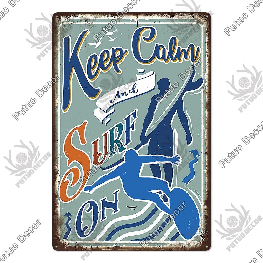 Putuo Decor Beach Vintage Tin Signs Plaque Metal Plate Retro Summer Posters Wall Art Decor Seaside Bar House Room Iron Painting