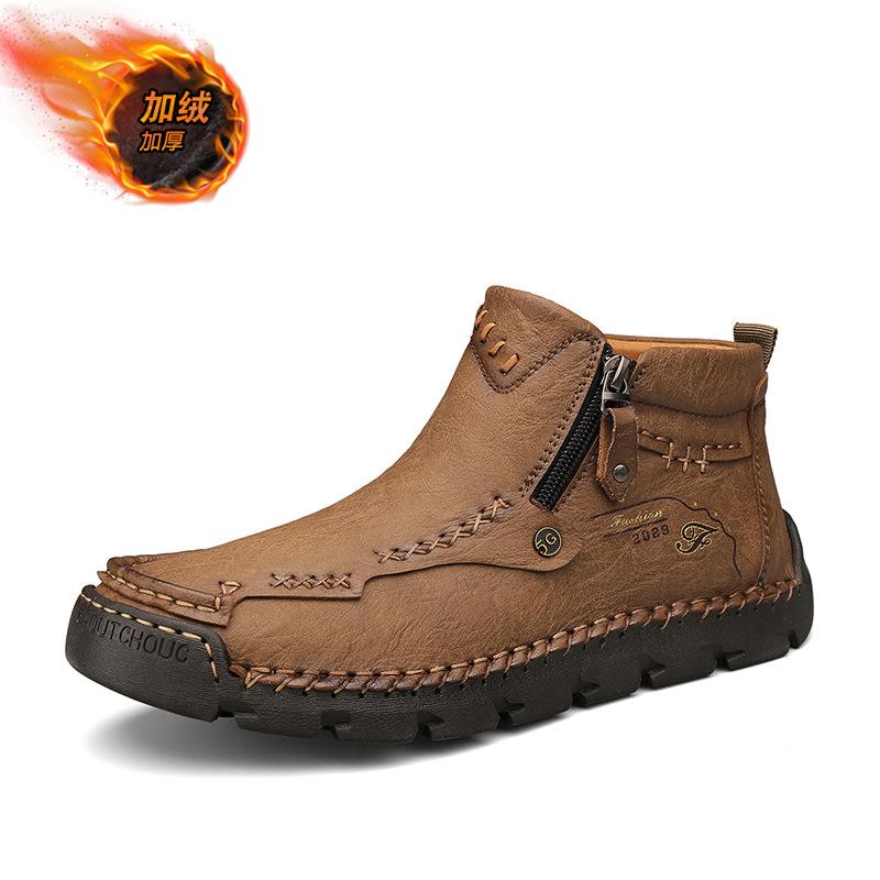 Men's Martin Boots Autumn and Winter Large Size Men's Short Boots Casual Fashion Hand Sewn Fleece Tooling Boots