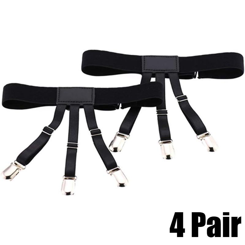 1-4 Pair Men Shirt Stays Belt Black With Non-slip Locking Clips Keep Shirt Tucked Leg Thigh Adjustable Suspender Garters