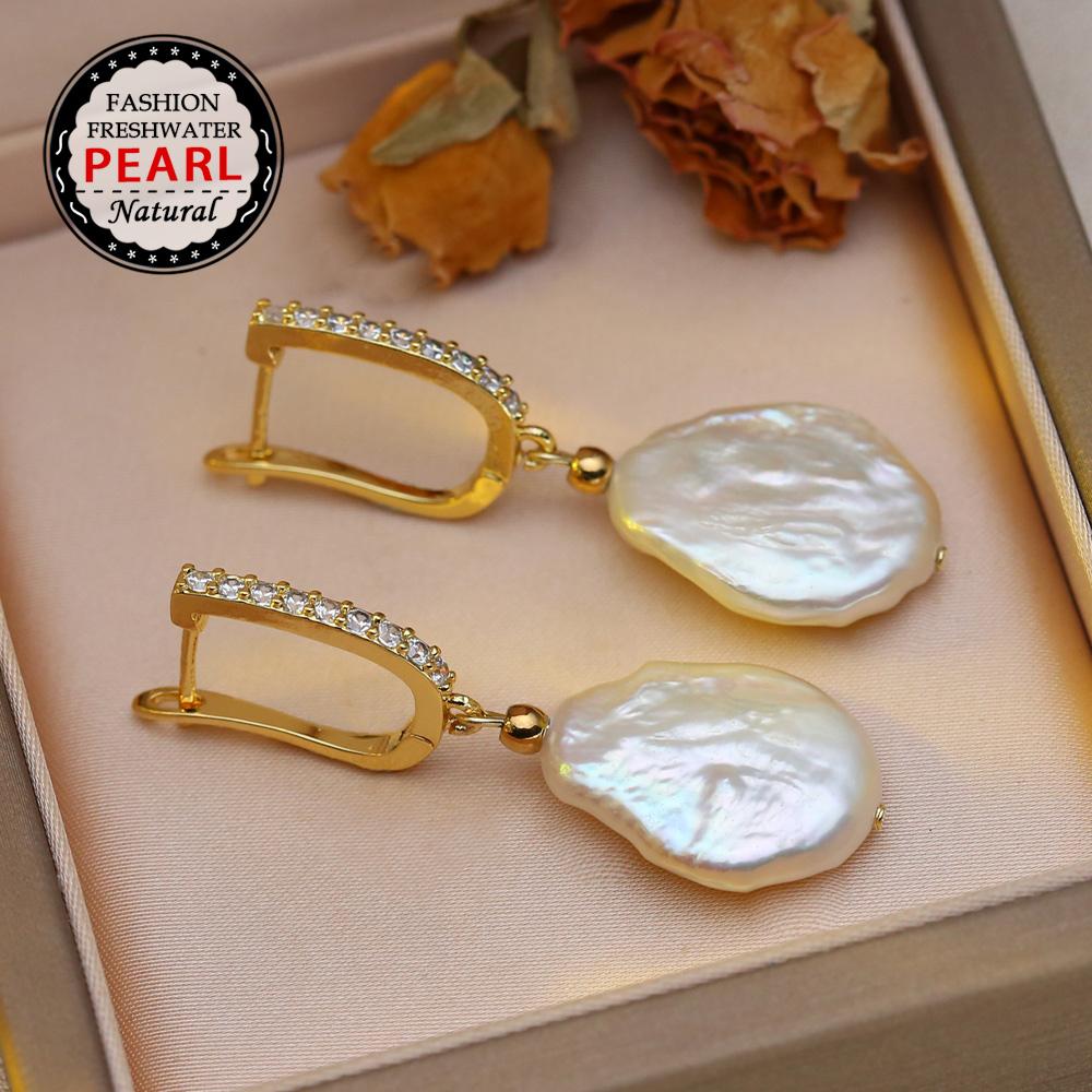 SENIKO Orecchini di perle barocche di grandi dimensioni d'acqua dolce naturale Orecchini pendenti di perle di zirconi cubici di moda per gioielli da donna