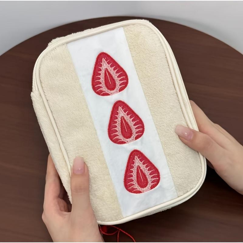 

Adorable Plush Embroidered Makeup Pouch, Portable Handheld Travel Bag for Cosmetics, Jewelry & Coins, No Pendant