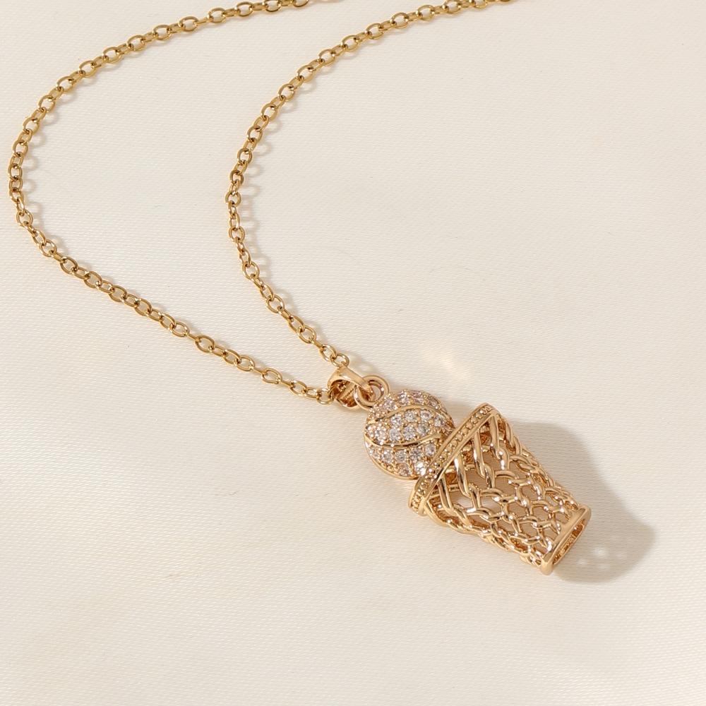Basketball Shape Pendant Necklace for Women 2025 New Fashion Golden Stainless Steel Chain Wedding Party Jewelry Accessories