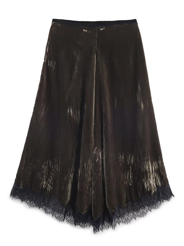 2026 Spring Women's High Waist Lace Patchwork Midi Skirt - European & American Style