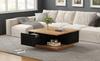 70 x 70 x 31.5cm Coffee Table with 3 Drawers, High-Gloss, Sofa/Side Table, Suitable for Small Rooms, Black + Original Wood Color