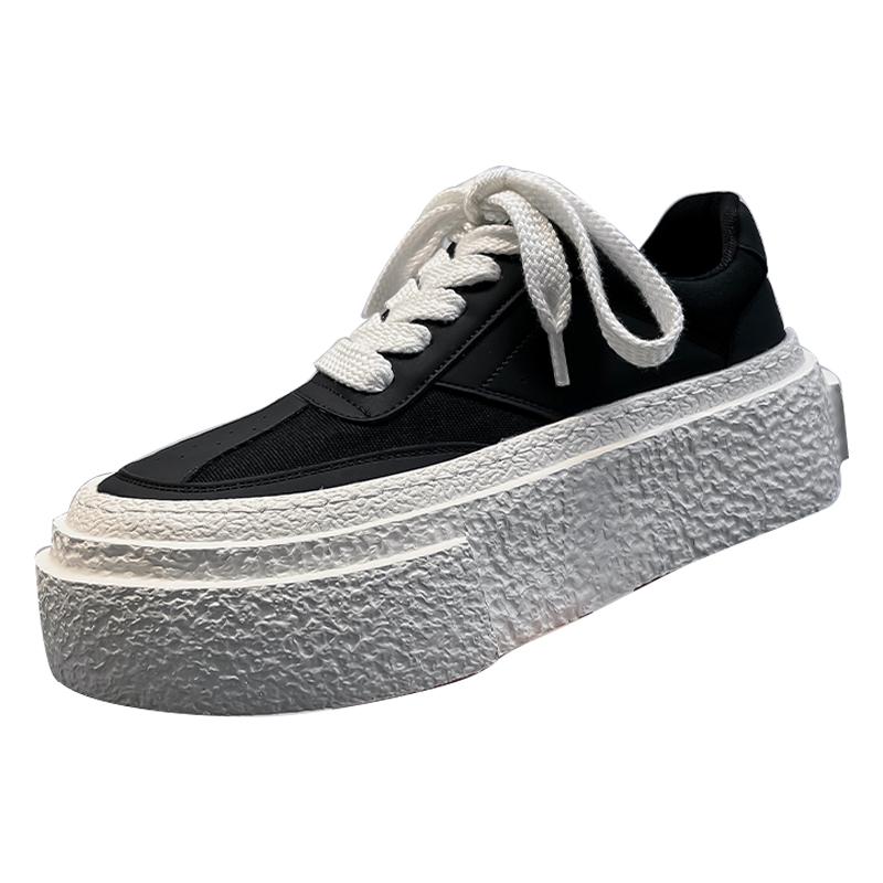 

Personality Men Casual Leather Shoes New Arrival Skateboarding Shoes Street Style Sneakers Lightweight White Black Sports Shoes 44 чёрный