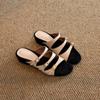 Sheepskin version~ French new gentle one-word strap Roman shoes women's summer versatile commuter thick-soled leather cool slippers
