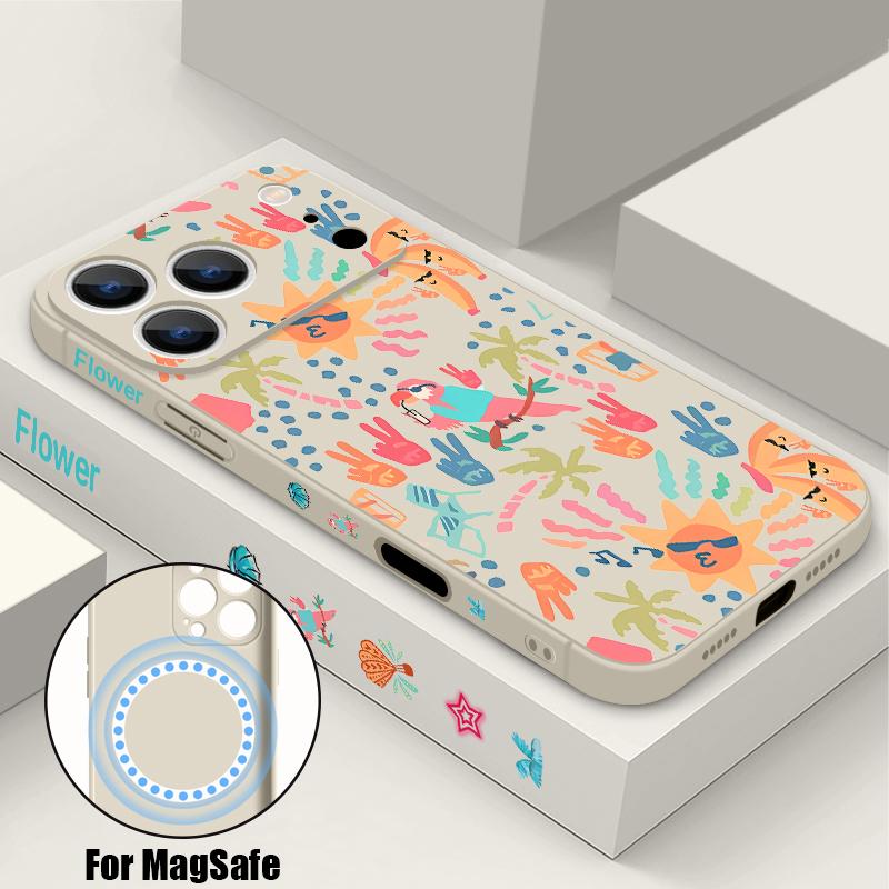 Colorful Cartoon Pattern Case For iPhone 17 Pro Max Magnetic For Magsafe Silicone Cover For iPhone 16 Pro Max Funda iPhone 15 14 13 12 11 16E Air