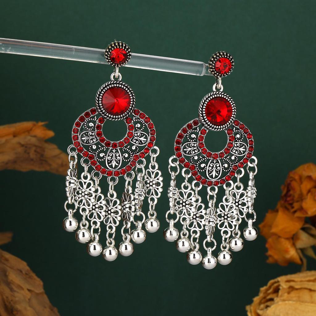 Bohemian Rhinestone Crystal Tassel Earrings: Light Luxury, Hollow Flower Design