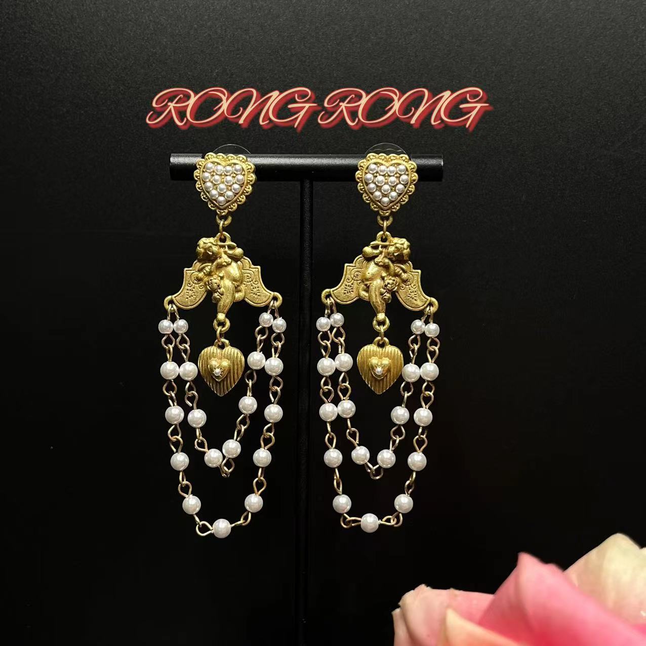 Medieval Vintage Court Style Angel Pearl Love Tassel Retro Feeling Full Of Exaggerated Antique Earrings