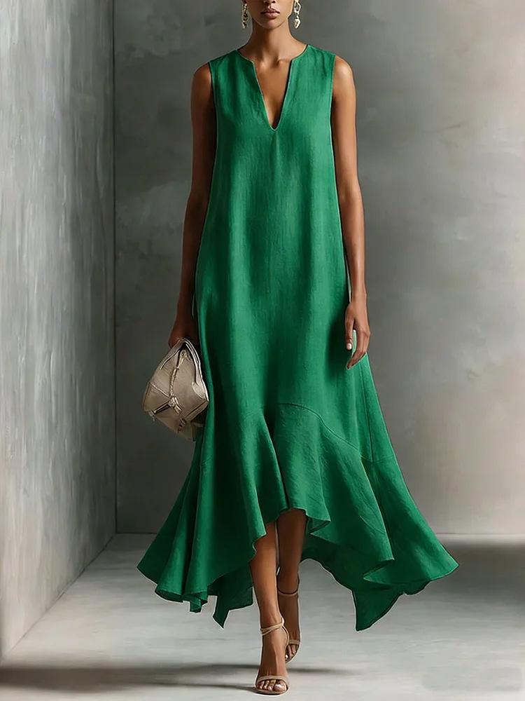 2026 Stylish Deep V-Neck Sleeveless Dress with Irregular Hem for a Slimming Look