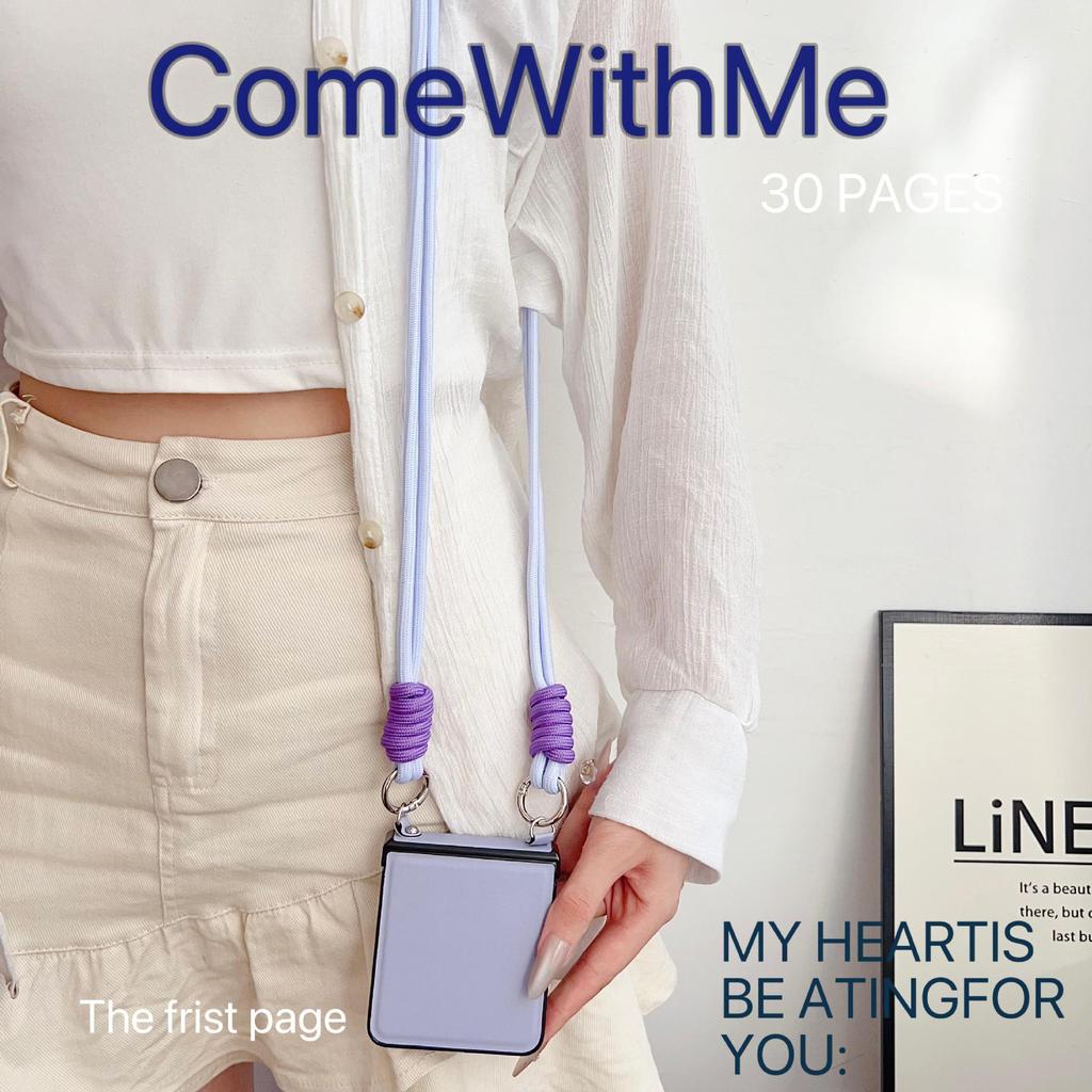 Samsung ZFlip7 Leder Handyhülle mit farbig gewebtem Seil - Passend für ZFlip6/5, Einfarbig, Faltbares Bildschirm-Backcover